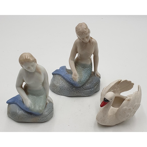 652 - GOEBEL 5cm SWAN Plus POTTERY 8.5cm And 10.5cm MERMAIDS