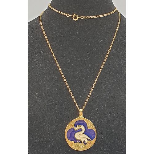 65A - PETER SHORER SWAN PENDANT ON A 58cm NECK CHAIN  (Boxed)