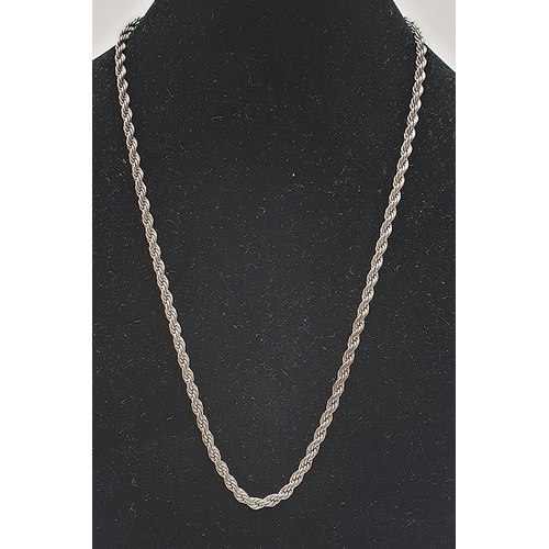 720 - PRESENTED AS A SILVER (Hallmarked) 44cm ROPE CHAIN  (Total Weight 13.84 Grams)