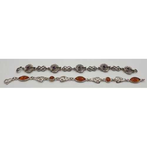 722 - PRESENTED AS A SILVER (925) / AMBER ?? 18cm BRACELET (Total Weight 8.70 Grams) TOGETHER WITH A WHITE... 