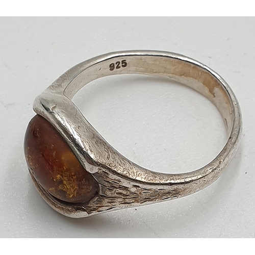 724 - PRESENTED AS A SILVER (925)/TIGERS EYE STONE SET RING (Size M,Total Weight 4.30 Grams)