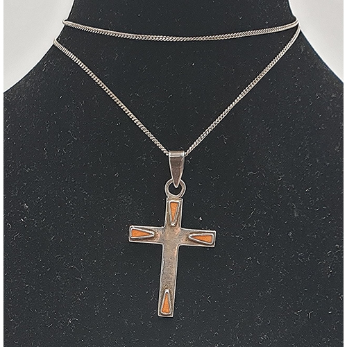 727 - PRESENTED AS A SILVER (925) /ENAMEL CROSS PENDANT ON A 44cm NECK CHAIN (Total Weight 5.34 Grams) (Bo... 