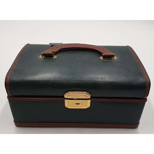 735 - GREEN LEATHER JEWELLERY BOX And CONTENTS