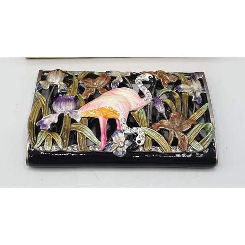 743 - METAL /ENAMEL CARD CASE With FLAMINGO & IRIS  (Boxed)