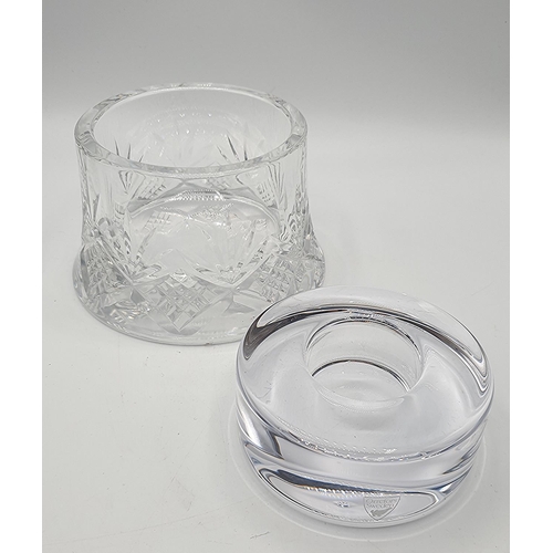 749 - ORREFOR'S (Sweden) 4cm x 9.5cm CANDLEHOLDER Signed Plus A CRYSTAL 8cm x 11cm CANDLEHOLDER (Chipped)