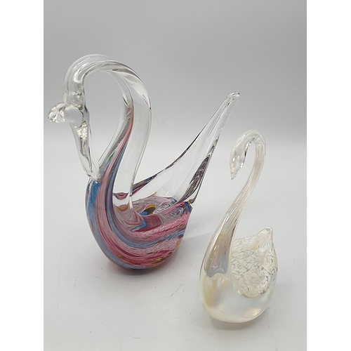 750 - HERON GLASS 12cm MODEL OF A SWAN TOGETHER WITH A M'DINA CRYSTAL 15.5cm MULTICOLOURED MODEL OF A SWAN