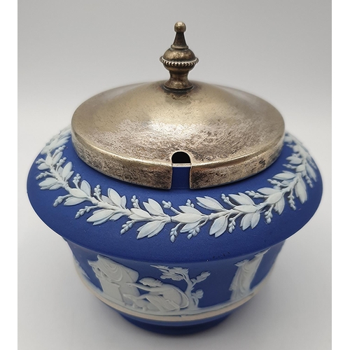 775 - WEDGWOOD Dark BLUE JASPER WARE SERVING POT With WHITE METAL LID