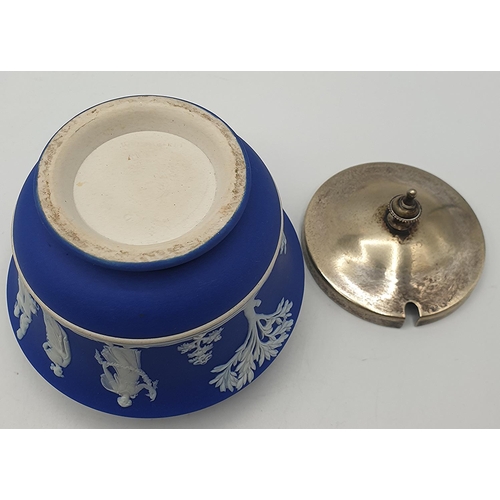 775 - WEDGWOOD Dark BLUE JASPER WARE SERVING POT With WHITE METAL LID