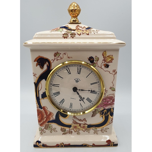 776 - MASON'S IRONSTONE 20 x 12 x 8cm MANTLE CLOCK IN NTHE BLUE MANDALAY DESIGN