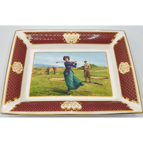 783 - ROYAL WORCESTER CHINA 22cm x 16.5cm TRAY Depicting GOLFING SCENES