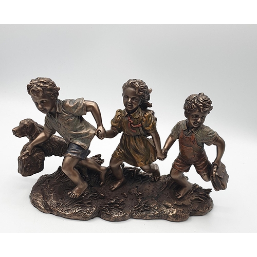 821 - TARNIS FIGURINE OF THREE SHILDREN AND A DOG