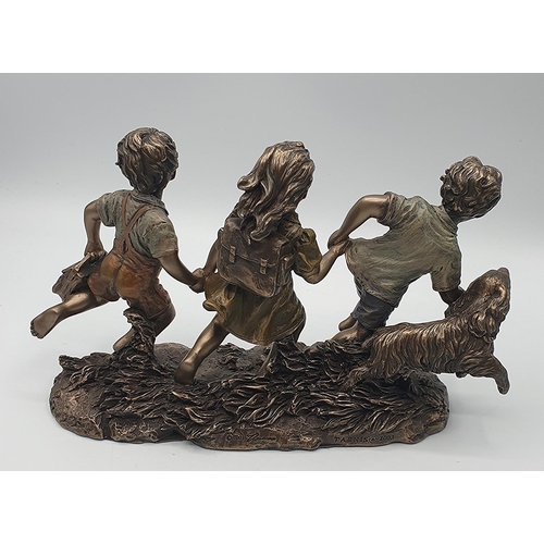 821 - TARNIS FIGURINE OF THREE SHILDREN AND A DOG