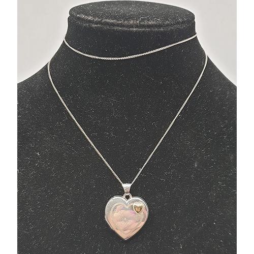 833 - PRSENTED AS A SILVER (925) 47cm NECK CHAIN With GOLD HEART (I Love You)  (Boxed)