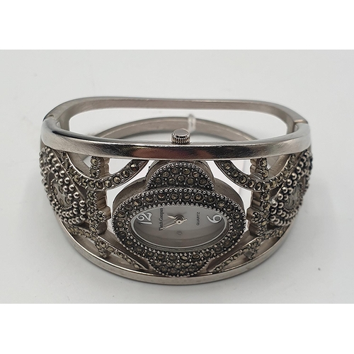 835 - WATCH COMPANY MARCASITE BANGLE WATCH (Found To Be Working When Photographed)