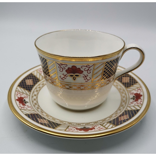 86 - ROYAL CROWN DERBY CHINA CUP & SAUCER IN THE DERBY BORDER DESIGN (Marked 2nds)