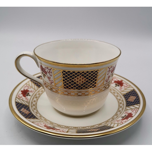 87 - ROYAL CROWN DERBY CHINA CUP & SAUCER IN THE DERBY BORDER DESIGN (Marked 2nds)