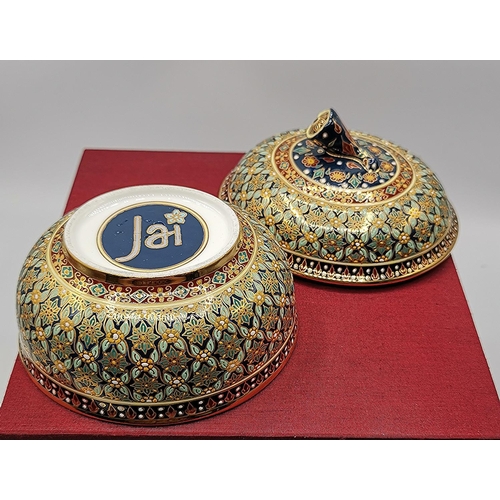 96 - JAI GOLD DESIGN LIDDED SUGAR BOWL IN SILK BOX