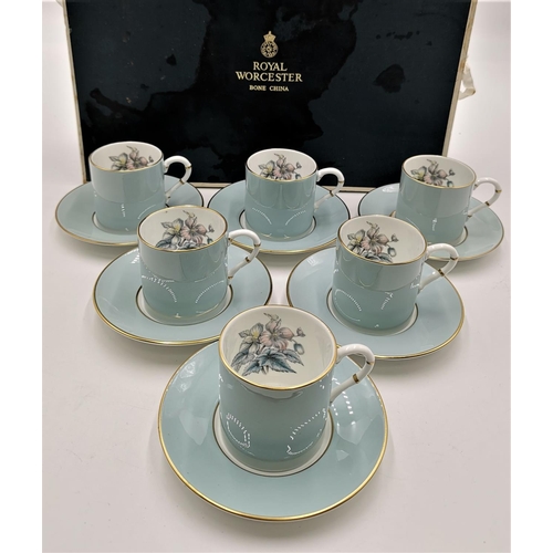 995 - ROYAL WORCESTER CHINA COFFEE CANS & SAUCERS SET (6) IN THE WOODLAND DESIGN (Original Presentation Ca... 