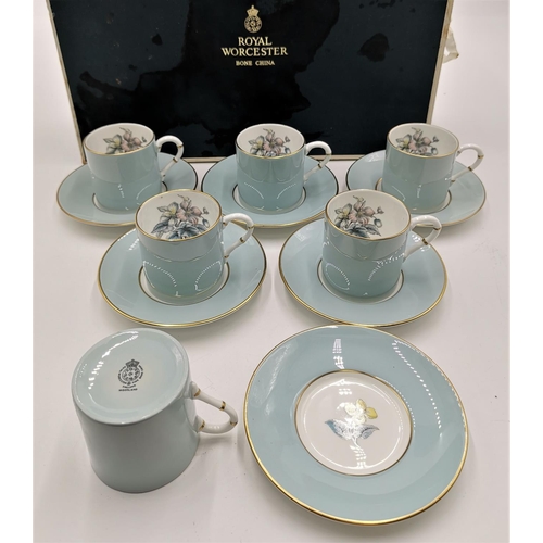 995 - ROYAL WORCESTER CHINA COFFEE CANS & SAUCERS SET (6) IN THE WOODLAND DESIGN (Original Presentation Ca... 