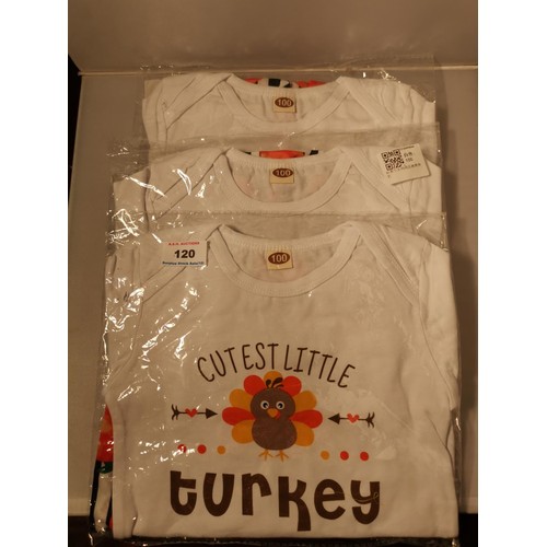 120 - BABY SUITS (3) 'CUTEST LITTLE TURKEY'