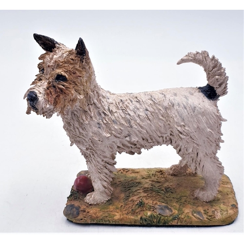 107 - CERAMIC  17cm x 15.5cm MODEL OF A LONG HAIRED TERRIER ON PLYNTH By Designer B.Nixon