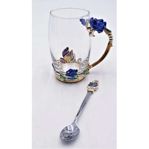 749 - ENAMEL GLASS MUG With SPOON