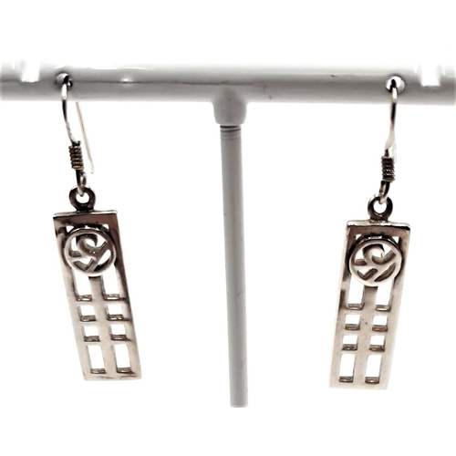 754 - PRESENTED AS A PAIR OF SILVER (925) MACKINTOSH STYLE DROP EARRINGS (Total Weight 5.42 Gram) (Boxed)