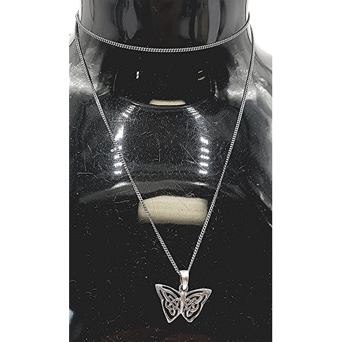 767 - PRESENTED AS A SILVER (Unmarked) CELTIC BUTTERFLY On A 44 cm SILVER (925) NECKLACE  (Boxed)