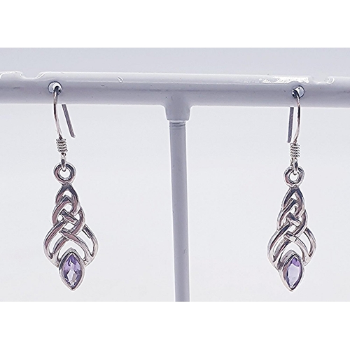 768 - PRESENTED AS A PAIR OF SILVER (925) / CELTIC DROP EARRINGS  (Boxed)