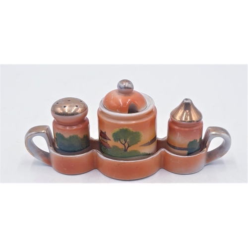 774 - ORIENTAL (Hand Painted) CRUET SET (With Faults)