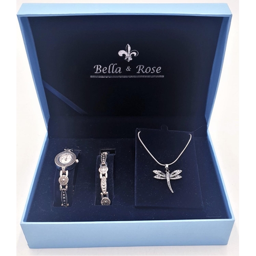 781 - BELLA & ROSE WRISTWATCH,BRACELET,NECKLACE SET (Boxed)