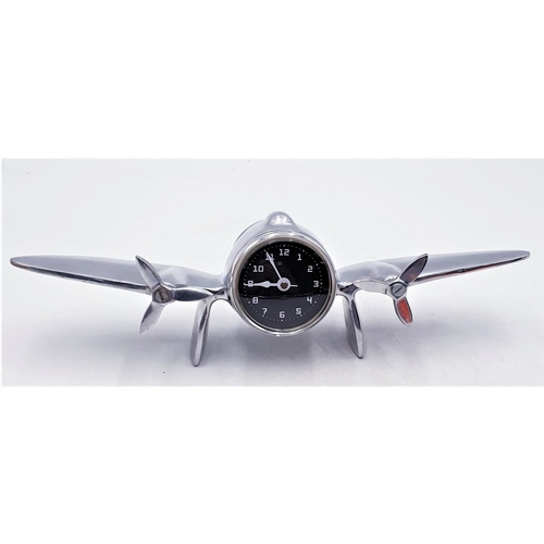 79 - CHROME 33cm AERONAUTICAL AEROPLANE CLOCK (Found To Be Working When Photographed)