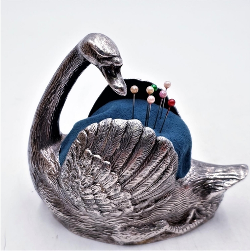 81 - SILVER PLATED 12cm PIN CUSHION FASHIONED AS A SWAN