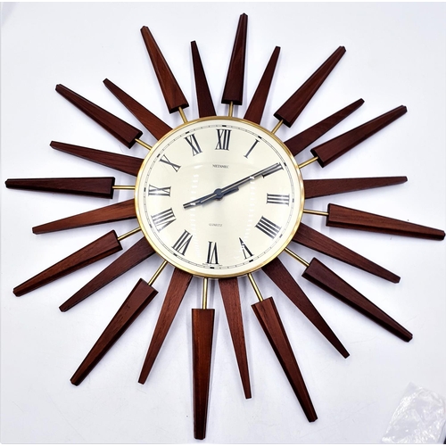 88 - METAMEC TEAK Large 57cm Dia STARBURST WALL CLOCK (Please Note This Lot WILL NOT BE PACKED OR SHIPPED... 