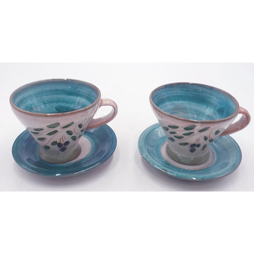 254 - TERRACOTTA CUPS & SAUCERS (2) (Both Signed)