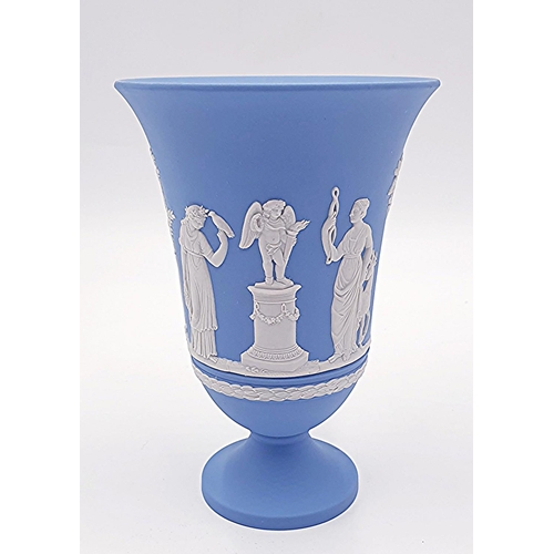 351 - WEDGWOOD BLUE JASPER WARE 19cm TRUMPET VASE