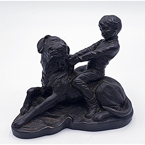 357 - COLD CAST BRONZE 16cm x 15 cm FIGURINE ' TOMMY & JESS'