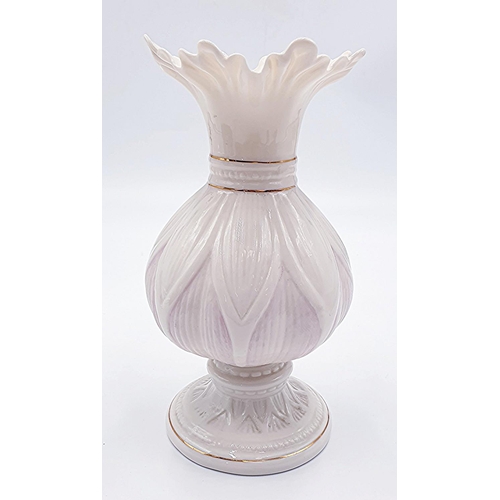 650 - BELLEEK PORCELAIN 20.5 cm VASE (Brown Backstamp)