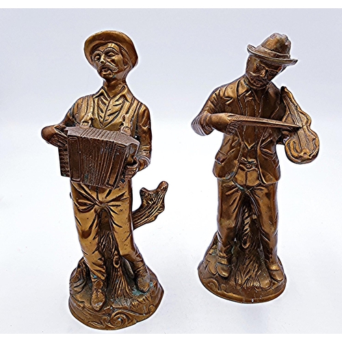 209 - BRASS 26cm FIGURINES OF TWO MUSICIANS