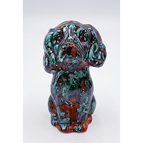 232 - ANITA HARRIS ART POTTERY MULTI-COLOURED MODEL OF A SPANIEL DOG (Signed In Gold By Anita Harris)