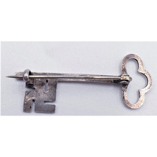 285 - PRESENTED AS A Small STERLING SILVER KEY  SWASTIKA GUILIOCHE BROOCH (Old)