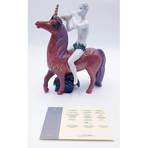 423 - LLADRO Large 23cm x 30cm MODEL OF A UNICORN And FAUN 