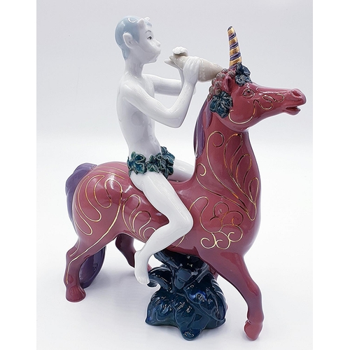 423 - LLADRO Large 23cm x 30cm MODEL OF A UNICORN And FAUN 