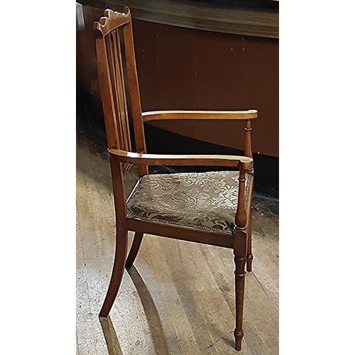 463 - MAHOGANY Large EDWARDIAN CARVER CHAIR With INLAY BOX WOOD BANDING,HAND CARVED LEGS AND ORIGINAL SEAT... 