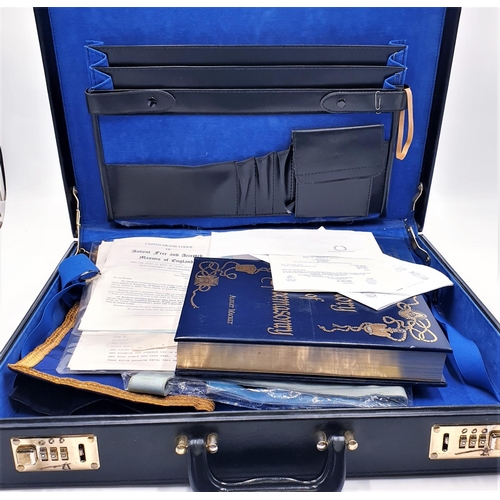 12 - BLACK MASONIC Large BRIEFCASE With MASONIC ITEMS To Include RARE BOOK With OTHER EPHEMRA & ITEMS