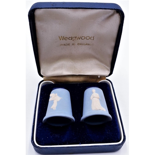 122 - WEDGWOOD BLUE JASPER WARE THIMBLES (2)  (Boxed)