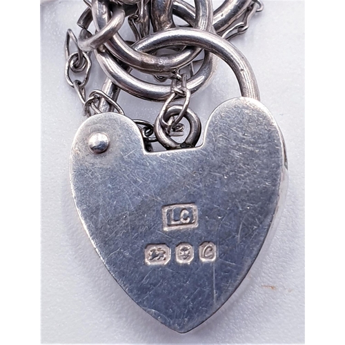 209 - SILVER (Hallmarked For London) BRACELET With PADLOCK & SAFETY CHAIN (Total Weight 12 Grams)