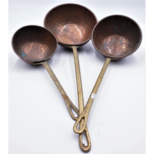 41 - BRASS & COPPER KITCHEN GRADUATED 50 cm LADLES (3)(Please Note This WILL NOT BE PACKED OR SHIPPED....... 