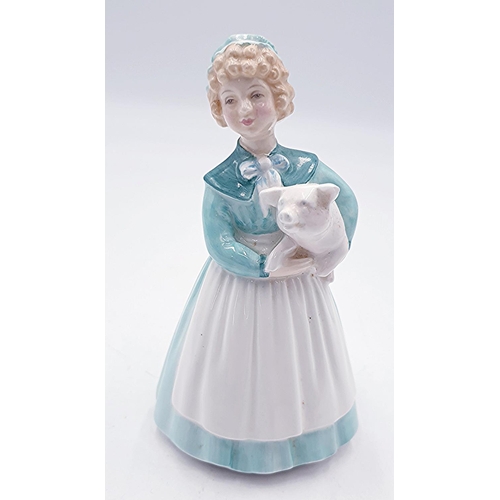 59 - ROYAL DOULTON 12.7cm CHARACTER FIGURINE OF A YOUNG GIRL CARRYING A PIG UNDER HER ARM 