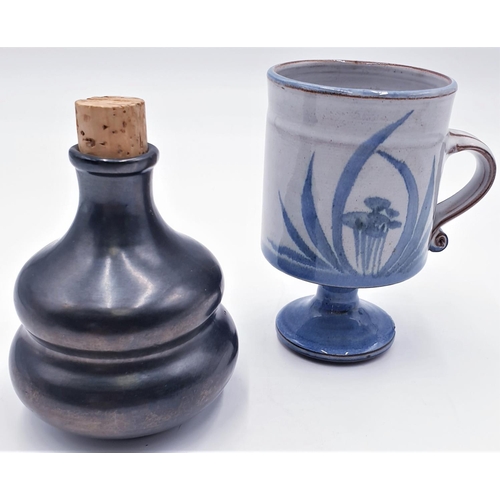 635 - STUDIO CERAMICS A PHILIP HARRIS BULBOUS BOTTLE Plus A BRIGLIN MUG/CUP